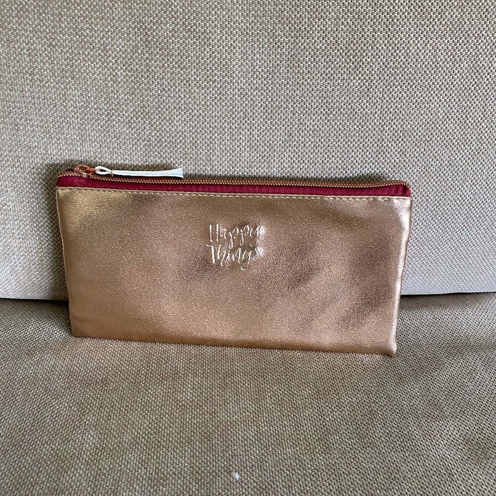 NWOT! “Happy Things” soft gold metallic makeup bag